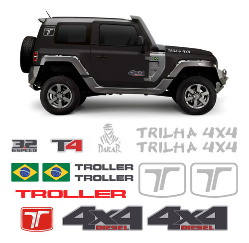 Adesivos Troller T4 2015/2019 4x4 Diesel Trilha Dakar Prata