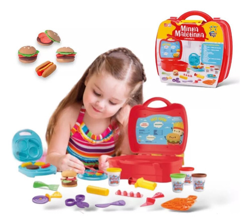 Kit Massinha Modelar Maleta Lanchonete Brinquedo Infantil 