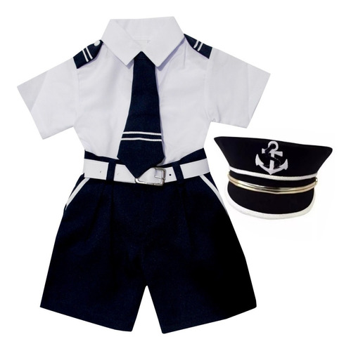 Roupa De Marinheiro Comandante Infantil Bebê + Quepe Luxo