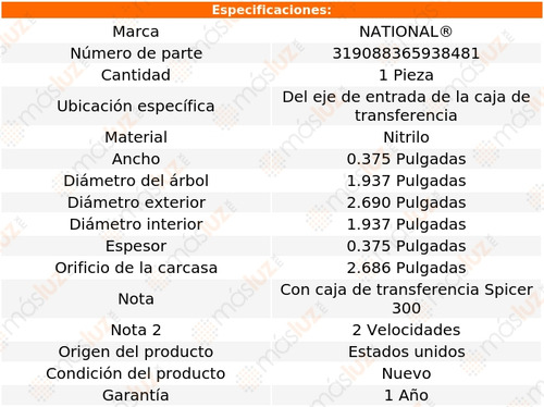 1- Retén Entrada Caja Transferencia Cj5 1980/1983 National