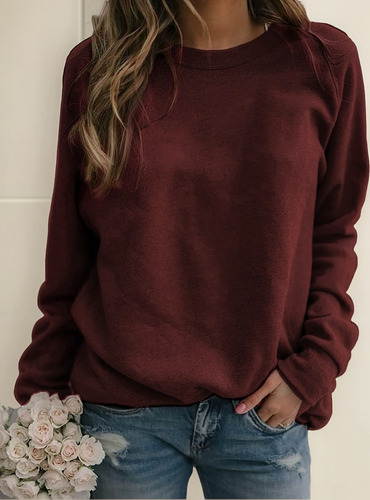 Camiseta De Manga Larga Con Cuello Redondo Para Mujer