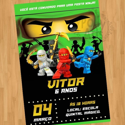Imagem 1 de 1 de Arte Convite Digital Virtual Ninjago Verde Ninja Lego