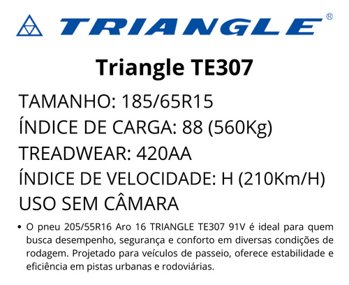 Pneu 185/65r15 88h Triangle Te307 Sl Nissan Tiida