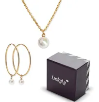 Comprar Juego Joyería Mujer Perlas, Collar Aretes Oro Plata Luckyly