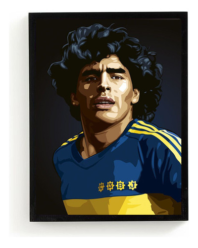 Cuadro Decorativo Maradona Boca 1981 - Tamaño A3 30x40 Cm Azul Negro