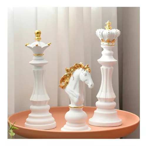 Kit Decoração Peça De Xadrez Rei E Rainha Porcelana Bandeja