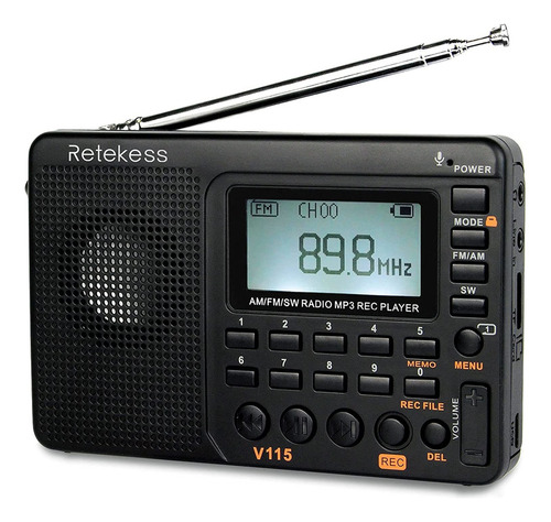 Rádio Portátil Retekess V115 Am Fm Sw Gravador De Bolso