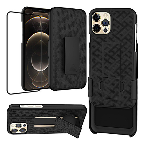 Funda Delgada Con Vidrio Y Clip De Cinturon Para iPhone 12