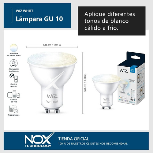 Imagen 3 de 9 de Lampara Dicroica Led Wiz App Wifi Calida Fria 4.9w Gu10