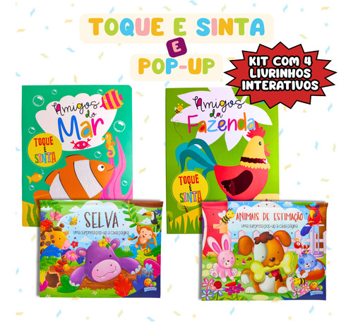 Kit Livros Infantil Educativos Pop Up + Toque Sinta Desenvolvimento Sensorial Aprendizagem Interativa Aumenta O Interesse Pela Leitura