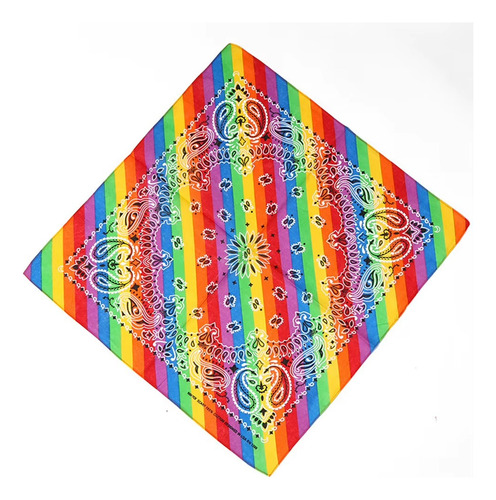 Bandana Lenço Estampa Colorida Para Cabelo Pescoço Cabeça Cor Arco Íris Desenho Do Tecido Listras Tamanho 55 Cm X 55 Cm