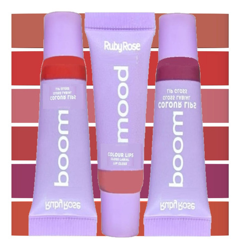 6 Gloss Labial Colour Lips Mood Hb7201 Ruby Rose Atacado