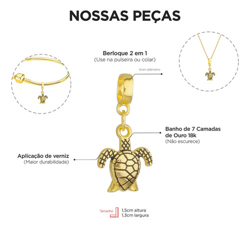 Work semjoias Berloque Tartaruga Mar Praia Banhado A Ouro 18k Premium