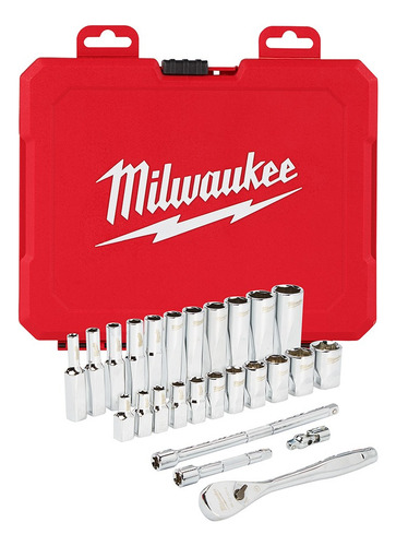 Kit De Dados Y Matraca De 1/4 Con 28 Pzs Milwaukee 48229504