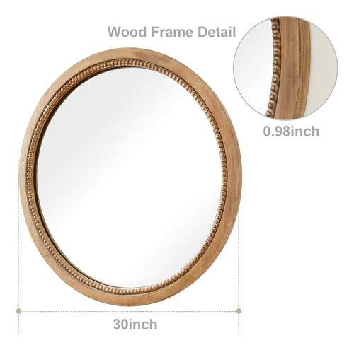 Espejo Circular De Madera, Espejo De Pared Rústico De ...