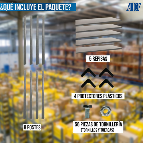 Anaquel Estante Metálico Adf 5 Niveles 190x84x60cm Cal.24 Color Gris