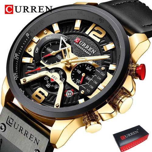Relógio Masculino Curren Funcional Couro Original Barato