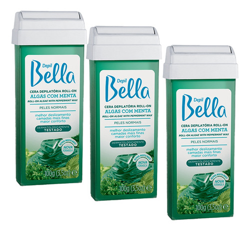 03 Refil Cera Depilatória Algas Com Menta Depil Bella 100g