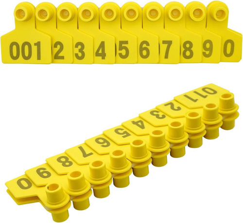 Alicate Hidráulico + 100 Brincos Grandes Bovinos Numerados Cor Amarelo