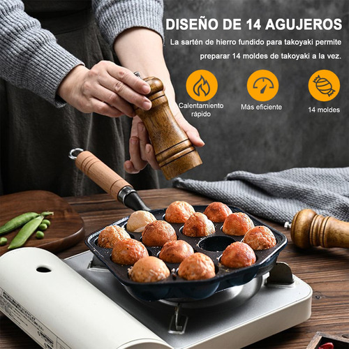 Sartén Takoyaki De Aluminio Antiadherente Con Utensilio