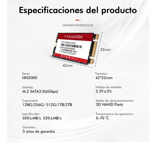 Disco Duro Ssd Huadisk M.2 Sata3 2242 De 1 Tb Para Computado