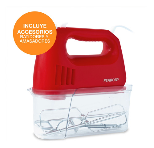 Batidora De Mano Peabody 300w Roja Con Bowl + Accesorios