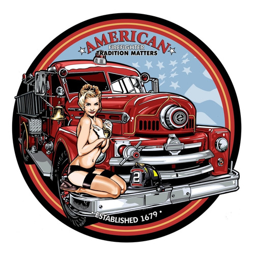 Placas Decorativas Bombeiro Truck American Firefighter Pinup