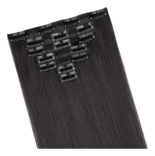 Extensiones De Cabello Con Clip, 7 Piezas, Cabeza Completa, Negro Natural