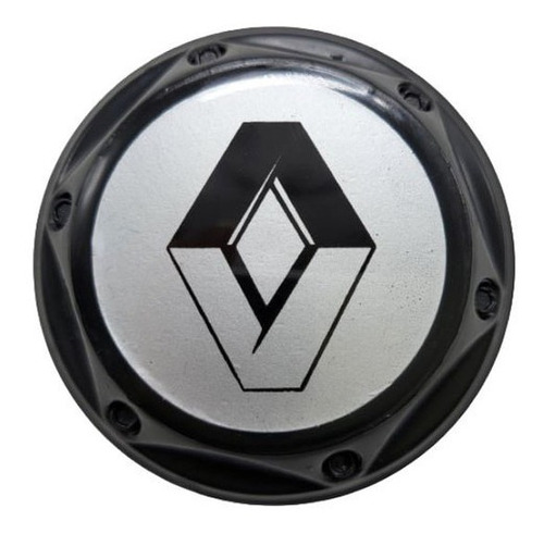 Tapa Rin Renault Logo Negro Fondo Plata 55mm Juego X 4