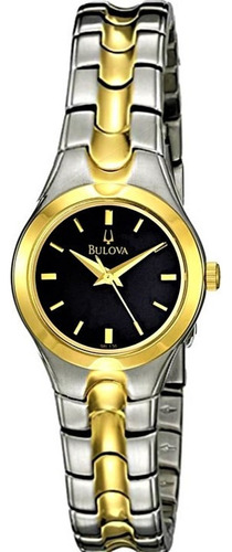 Relógio Bulova 98l136 Prata E Dourado Banho Ouro Visor Preto