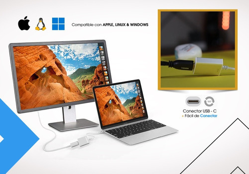 Adaptador Usb C A Hdmi Cable 4k Macbook Notebook Celulares Color Plateado
