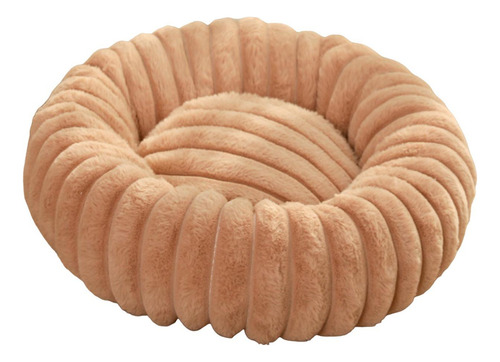 Cama Para Perros Con Almohada De Felpa Redonda Caqui 50cm