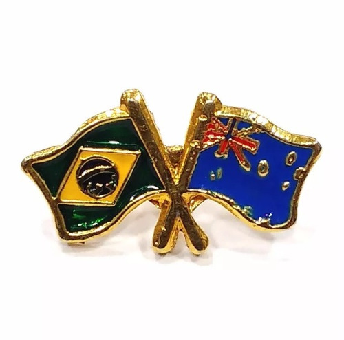 Bótom Pim Broche Bandeira Brasil X Austrália Folheado A Ouro