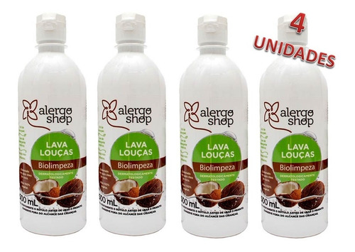 Kit 4 Lava Louça Hipoalergênico Sabão Vegano Antialérgico
