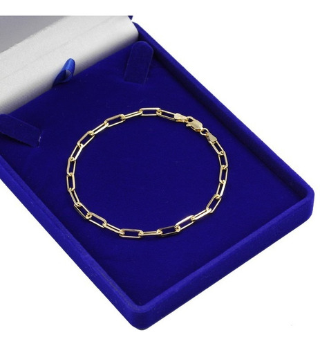 Pulseira De Prata 925 Banhada A Ouro 18k Elo Alongado 20cm