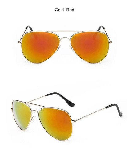Oculos Sol Aviador Masculino Uv 400 Alta Qualidade Cor da armação UNICO Cor da lente Gold/Red