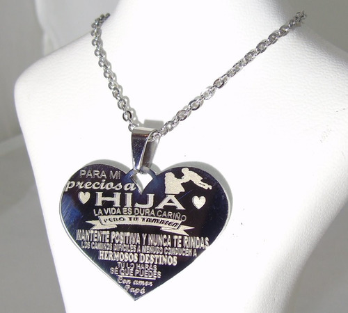 Imagen 3 de 8 de Medalla Llavero Acero Corazon Frases Hija /o Grabado Laser