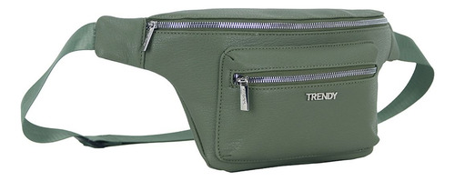 Riñonera Trendy Grande En Cuero Pu Interior Forrada Verde Militar Lisa