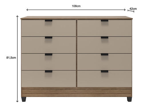 Cômoda 8 Gavetas Grande P/ Quarto Casal Industrial Off White E Madeirado Organizador De Roupas C/ Design Moderno E Sofisticado Mod. Gk