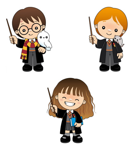Figuras En Coroplast-pack Harry Potter Toon 3piezas-con Base Blanco