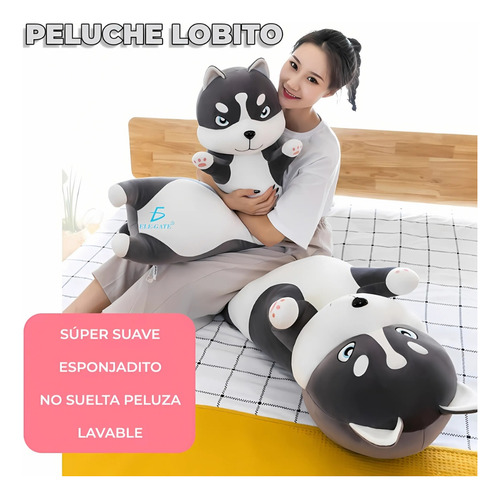 Perro Peluche De Husky Feliz Suavecito Dormir 110cm Ele-Gate
