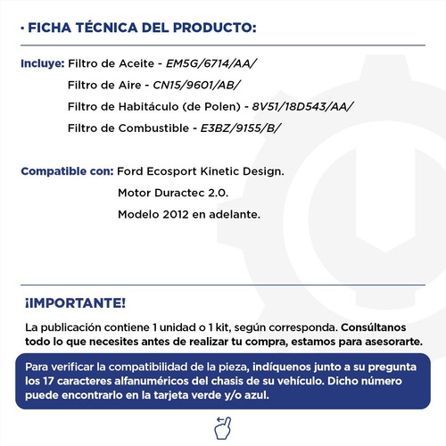 Kit 4 Filtros Completo Ford Ecosport Duratec 2.0 - Original