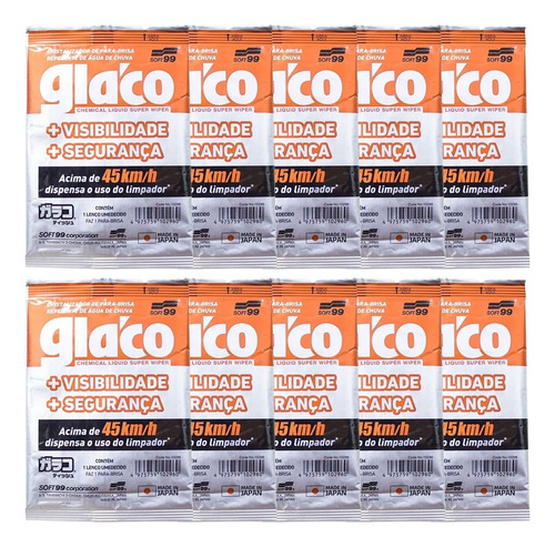 Kit 10 Glaco Wipe On -soft99 Repelente De Água Para-brisa
