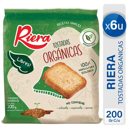 Tostadas Riera Bio Organico Pan Tostado - Pack X6 Unidades