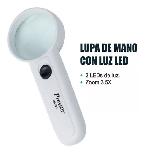Imagen 1 de 5 de Lupa 3.5x Manual D Mano Lente Vidrio Con Luz Led Proskit