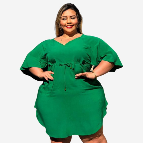 Vestido Plus Size Curto Bata Soltinha Veste Até 56 Plus