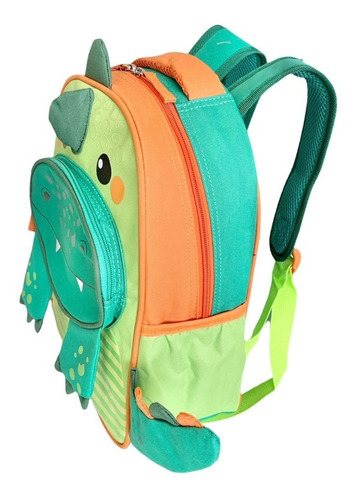 Mochila Infantil Escolar Media Dino Dinossauro Costas Menino Cor Verde Desenho do tecido Dino 3d