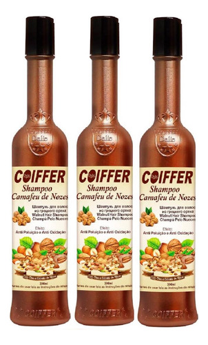 Kit 3 Shampoo Camafeu De Nozes Coiffer 300ml Limpa E Hidrada