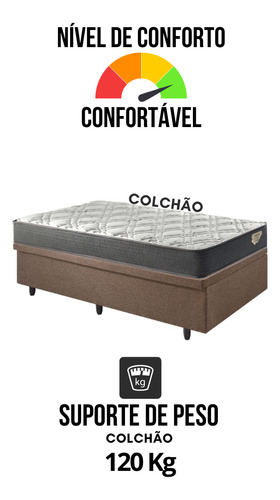 Base Box Baú 96x203 Linho Marrom Com Colchão Adapto