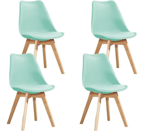 Set De 4 Sillas Eames Con Asiento Alcochonado Turquesa